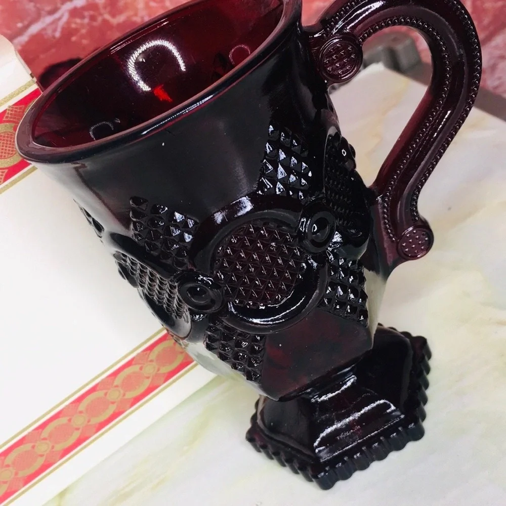 Vintage Avon 1876 Cape Cod Collection Ruby Red Glass Pedestal Mugs